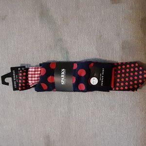 John Sparks red and blue tie and sock combo and red and white pocket square
